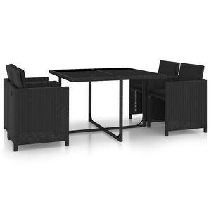vidaXL 5 r&eacute;szes fekete polyrattan k&uuml;lt&eacute;ri &eacute;tkezőszett p&aacute;rn&aacute;kkal