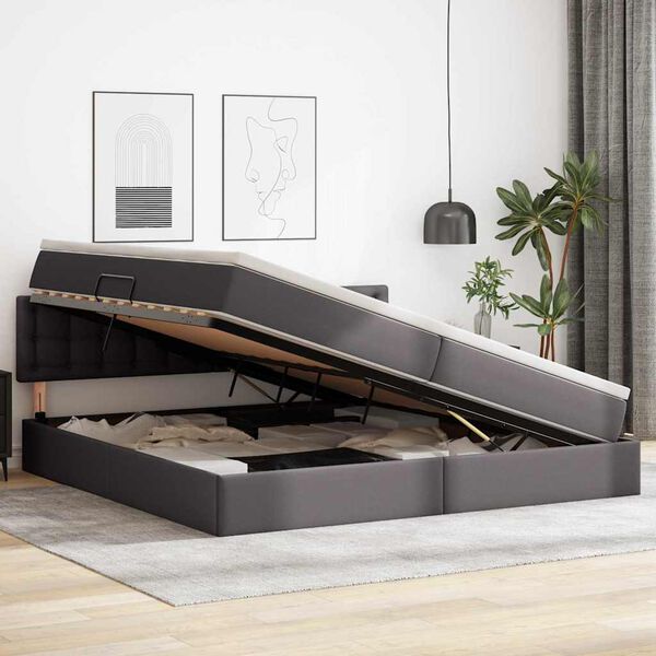 vidaXL &Aacute;gy t&aacute;rol&oacute;val &eacute;s matraccal matracmal Sz&uuml;rke 200 x 200 cm Műbőr