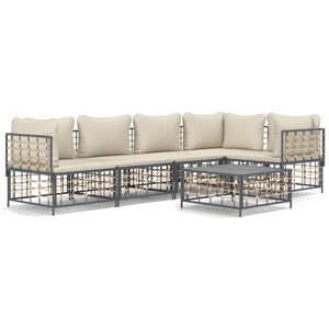 vidaXL 6 r&eacute;szes antracitsz&uuml;rke polyrattan kerti &uuml;lőgarnit&uacute;ra p&aacute;rn&aacute;kkal