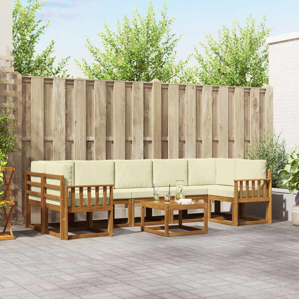 vidaXL K&uuml;lt&eacute;ri kanap&eacute; szett p&aacute;rn&aacute;val 8 pcs Term&eacute;szetes &eacute;s kr&eacute;msz&iacute;nű