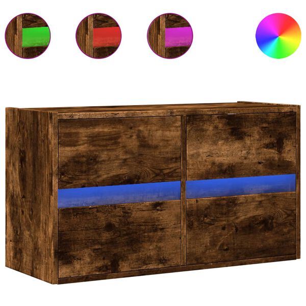 vidaXL füstös tölgy színű fali TV-szekrény LED-ekkel 80x31x45 cm