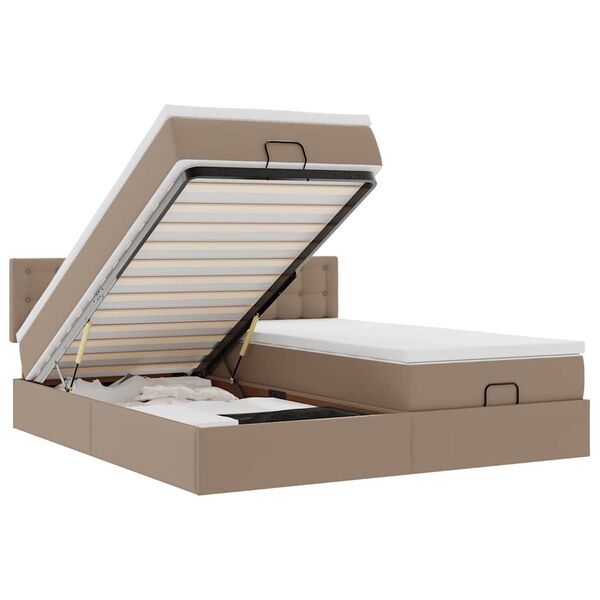 vidaXL Ottom&aacute;n &aacute;gykeret matraccal Cappucino 160x200cm műbőrrel