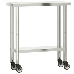 vidaXL rozsdamentes ac&eacute;l konyhai munkaasztal kerekekkel 82,5x30x85 cm