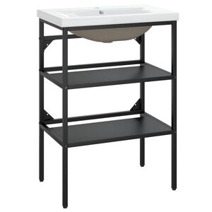 vidaXL fekete vas f&uuml;rdőszobai mosd&oacute;kagyl&oacute;v&aacute;z be&eacute;p&iacute;tett mosd&oacute;val