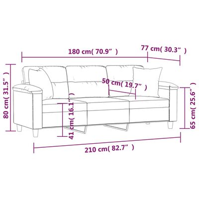 vidaXL 3 személyes sötétszürke mikroszálas kanapé párnákkal 180 cm