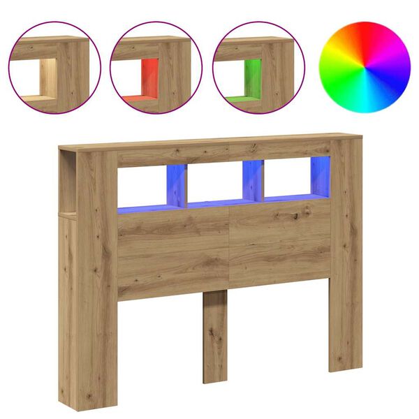 vidaXL k&eacute;zműves t&ouml;lgysz&iacute;nű szerelt fa LED-es fejt&aacute;mla 140x18,5x103,5cm