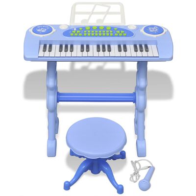 Játék 37 billentyűs zongora székkel és mikrofonnal kék