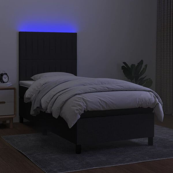vidaXL fekete sz&ouml;vet rug&oacute;s &eacute;s LED-es &aacute;gy matraccal 90x200 cm