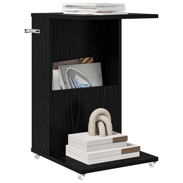 vidaXL Oldal asztal ker&eacute;kkel Fekete t&ouml;lgy 40 x 35 x 60 cm Faanyag