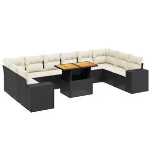 vidaXL 11 r&eacute;szes fekete polyrattan kerti &uuml;lőgarnit&uacute;ra p&aacute;rn&aacute;kkal