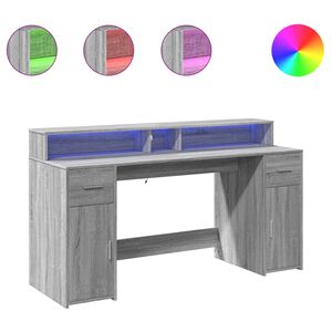 vidaXL sz&uuml;rke sonoma sz&iacute;nű szerelt fa &iacute;r&oacute;asztal LED-ekkel 160x55x91 cm