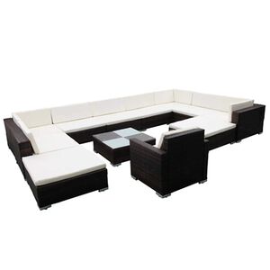 vidaXL 12 r&eacute;szes fekete polyrattan kerti &uuml;lőgarnit&uacute;ra p&aacute;rn&aacute;kkal