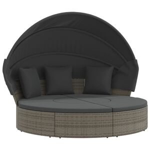 vidaXL sz&uuml;rke polyrattan k&uuml;lt&eacute;ri napoz&oacute;&aacute;gy napellenzővel &eacute;s p&aacute;rn&aacute;kkal
