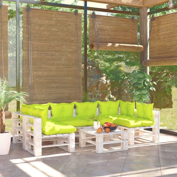 vidaXL 7 r&eacute;szes fenyőfa kerti raklap-b&uacute;torgarnit&uacute;ra p&aacute;rn&aacute;kkal