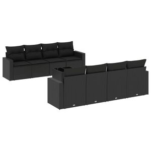 vidaXL 9 r&eacute;szes fekete polyrattan kerti &uuml;lőgarnit&uacute;ra p&aacute;rn&aacute;kkal