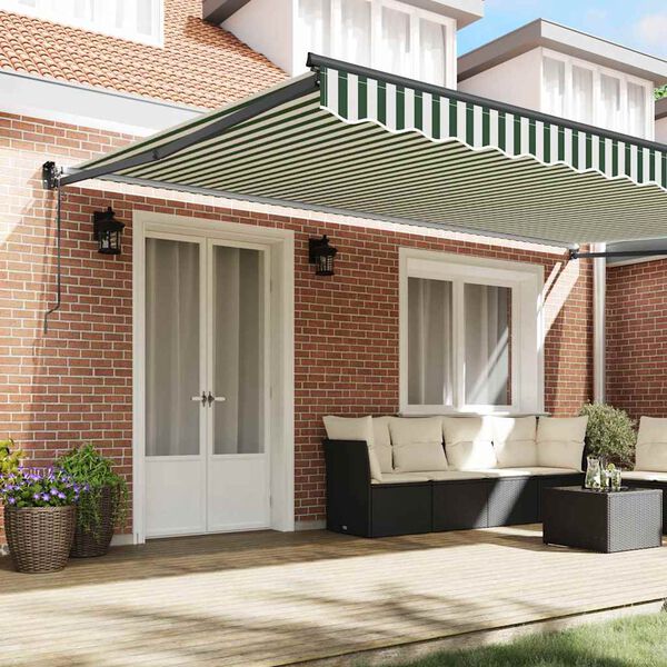 vidaXL Beh&uacute;zhat&oacute; napellenző Z&ouml;ld &eacute;s Feh&eacute;r 500 &times; 300 cm Poli&eacute;szter, F&eacute;m