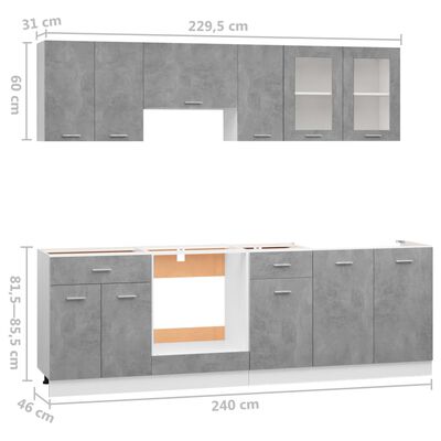 vidaXL 8 részes betonszürke forgácslap konyhai szekrénygarnitúra