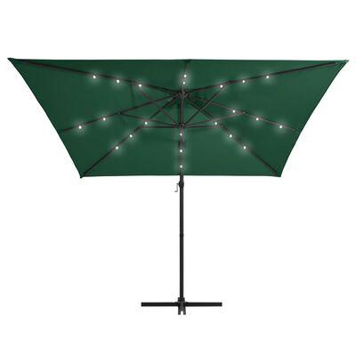 vidaXL zöld konzolos napernyő LED-del és acélrúddal 250x250 cm