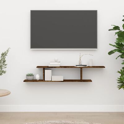 vidaXL füstös tölgyszínű szerelt fa fali TV-polc 125 x 18 x 23 cm