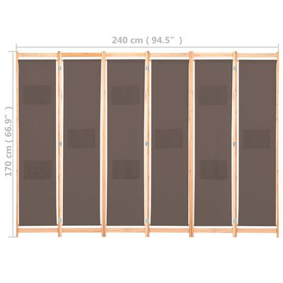 vidaXL barna 6-paneles szövetparaván 240 x 170 x 4 cm