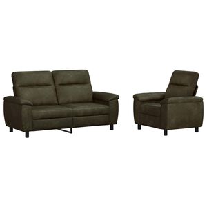 vidaXL Kanap&eacute; Szett 2 pcs Katonai z&ouml;ld Műsuede Bőr