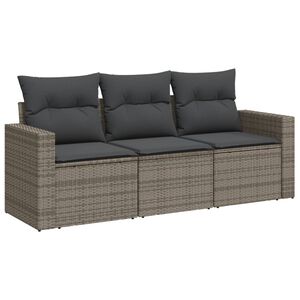 vidaXL 3 r&eacute;szes sz&uuml;rke polyrattan kerti &uuml;lőgarnit&uacute;ra p&aacute;rn&aacute;kkal