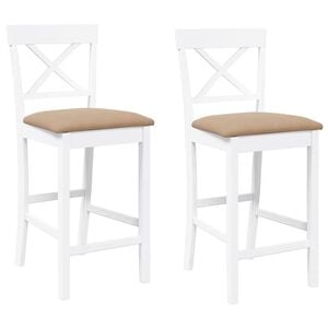 vidaXL 2 db fehér tömörfa gumiból bárszékek párnákkal