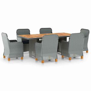 vidaXL 7 r&eacute;szes vil&aacute;gossz&uuml;rke polyrattan k&uuml;lt&eacute;ri &eacute;tkezőszett p&aacute;rn&aacute;kkal
