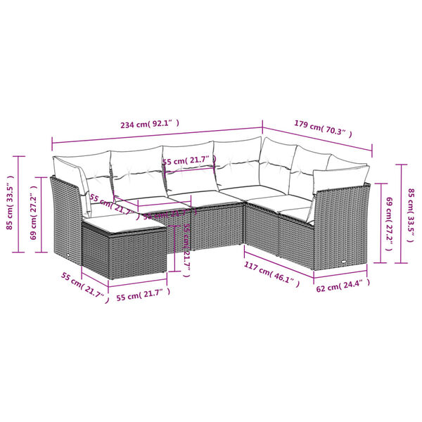 vidaXL 7 r&eacute;szes fekete polyrattan kerti &uuml;lőgarnit&uacute;ra p&aacute;rn&aacute;val