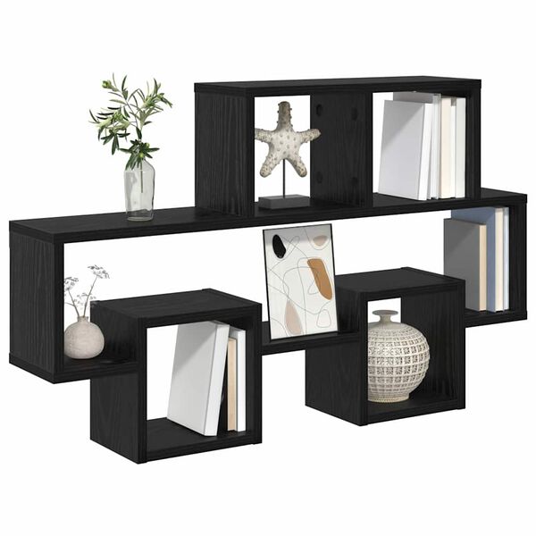 vidaXL Falpolc polcokkal tárolóval Musta tammi 82 x 15 x 51 cm Faanyag