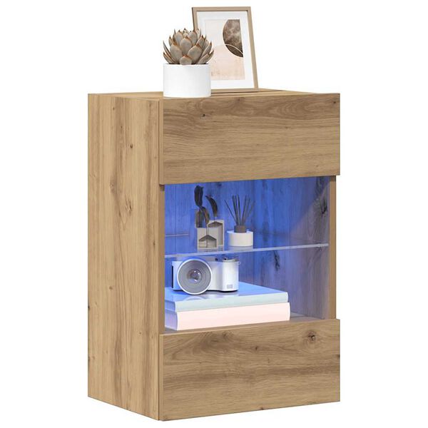 vidaXL 2 db kézműves tölgy színű fali szekrények LED világítással TV-hez 40x30x60,5cm