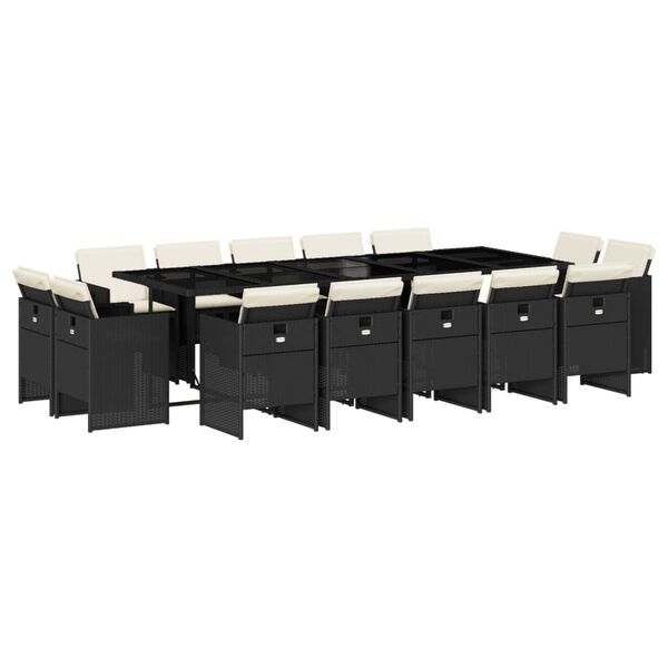 vidaXL 15 r&eacute;szes fekete polyrattan kerti &eacute;tkezőgarnit&uacute;ra p&aacute;rn&aacute;kkal