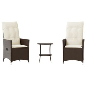 vidaXL 3 r&eacute;szes barna polyrattan bisztr&oacute;garnit&uacute;ra p&aacute;rn&aacute;kkal