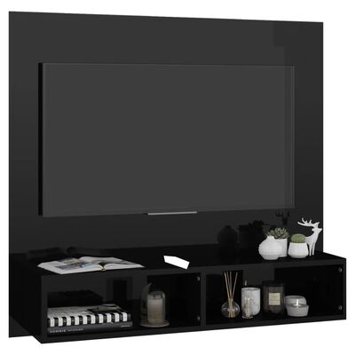 vidaXL magasfényű fekete fali forgácslap TV-szekrény 102x23,5x90 cm