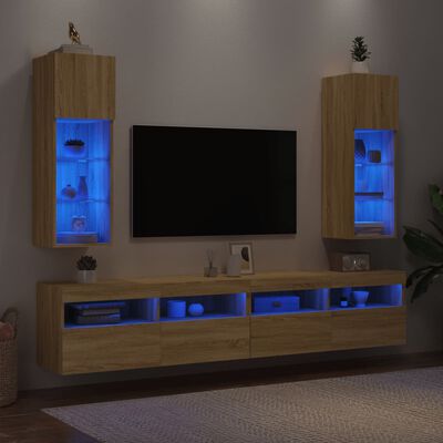 vidaXL 2 db sonoma tölgy színű TV-szekrény LED-ekkel 30,5x30x90 cm
