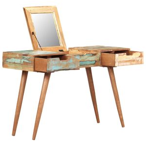 vidaXL t&ouml;m&ouml;r &uacute;jrahasznos&iacute;tott fa f&eacute;s&uuml;lk&ouml;dőasztal t&uuml;k&ouml;rrel 112x45x76 cm
