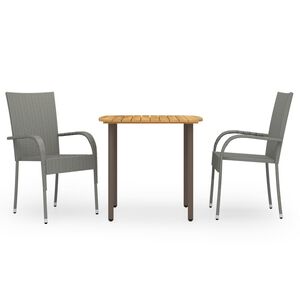 vidaXL 3 r&eacute;szes sz&uuml;rke polyrattan kerti &eacute;tkezőgarnit&uacute;ra