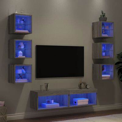 vidaXL 8 darab szürke sonoma színű szerelt fa fali TV-bútor LED-del