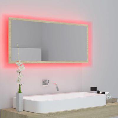 vidaXL sonoma-tölgy akril LED-es fürdőszobai tükör 100x8,5x37 cm