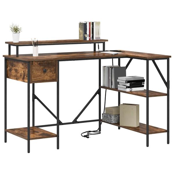 vidaXL Asztal fi&oacute;kkal F&uuml;st&ouml;lt t&ouml;lgy 120 x 79 x 86,5 cm Faanyag