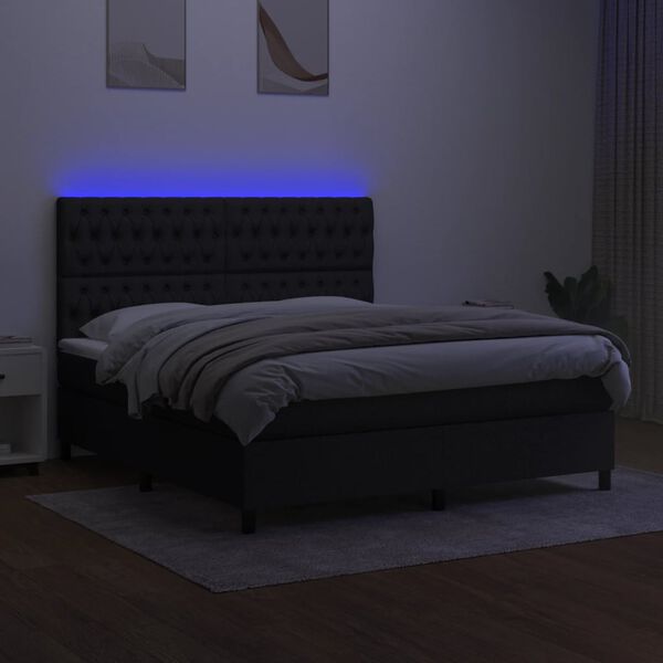 vidaXL fekete sz&ouml;vet rug&oacute;s &eacute;s LED-es &aacute;gy matraccal 160x200 cm
