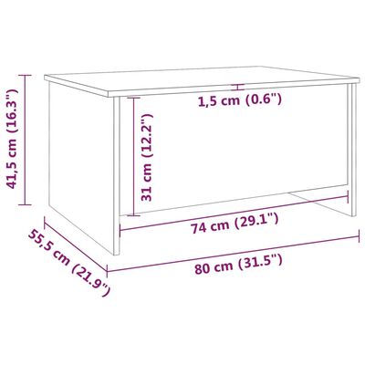 vidaXL fehér szerelt fa dohányzóasztal 80 x 55,5 x 41,5 cm