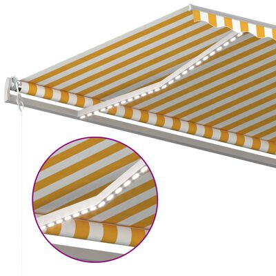 vidaXL sárga és fehér kézzel kihúzható LED-es napellenző 6 x 3,5 m
