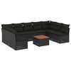 vidaXL 10 r&eacute;szes fekete polyrattan kerti &uuml;lőgarnit&uacute;ra p&aacute;rn&aacute;kkal