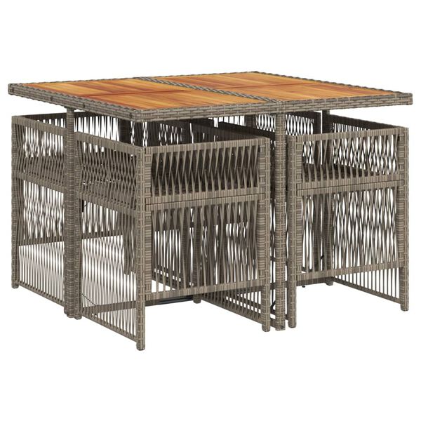 vidaXL 5 r&eacute;szes sz&uuml;rke polyrattan kerti &eacute;tkezőgarnit&uacute;ra p&aacute;rn&aacute;val