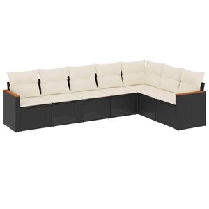 vidaXL 7 r&eacute;szes fekete polyrattan kerti &uuml;lőgarnit&uacute;ra p&aacute;rn&aacute;val