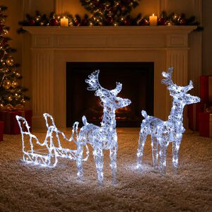 vidaXL akril r&eacute;nszarvasok &eacute;s sz&aacute;n kar&aacute;csonyi d&iacute;sz 160 LED-del 130 cm