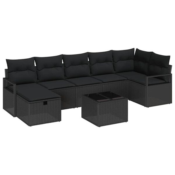 vidaXL Kerti Kanap&eacute; Szett p&aacute;rn&aacute;val t&aacute;rol&oacute;val 8 pcs Fekete Poli rattan