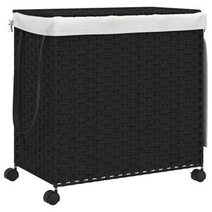 vidaXL fekete rattan szennyeskos&aacute;r kerekekkel 60x35x60,5 cm