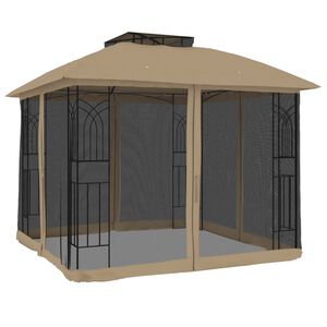 vidaXL t&oacute;psz&iacute;nű ac&eacute;l dupla tetős pavilon h&aacute;l&oacute;s falakkal 2,94 x 2,94 m